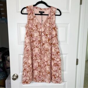 New Tahari Palm Leaf Floral Tropical Cruise Linen Sleeveless Shift Dress